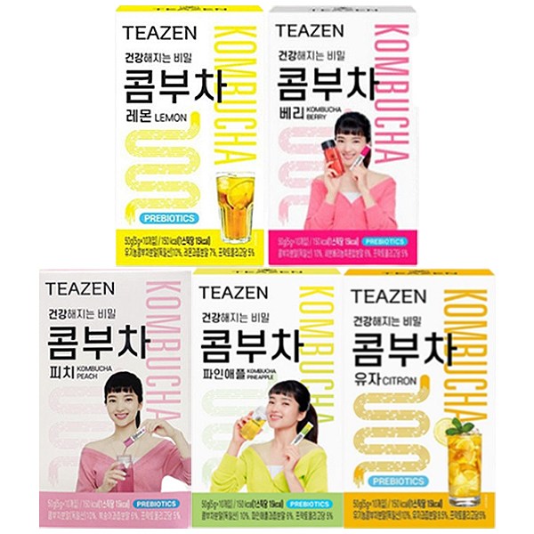 티젠 콤부차 5종세트 5g x 10개입 (레몬 + 베리 + 피치 + 파인애플 + 유자) 무료배송 25,550원