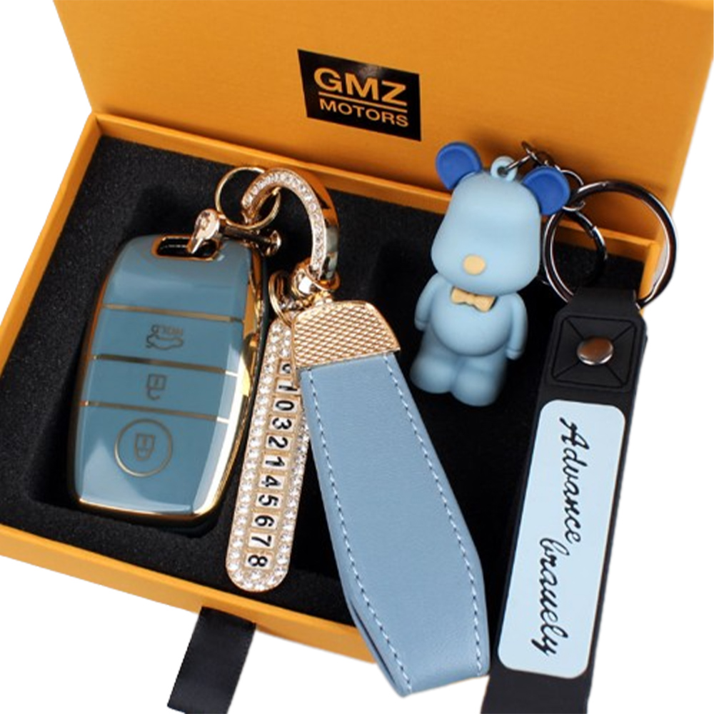 지엠지모터스 기아 자동차 전용 TPU 스마트 키홀더 키링 케이스+전화번호 스트랩+가죽스트랩+곰돌이 열쇠고리 세트 15,950원
