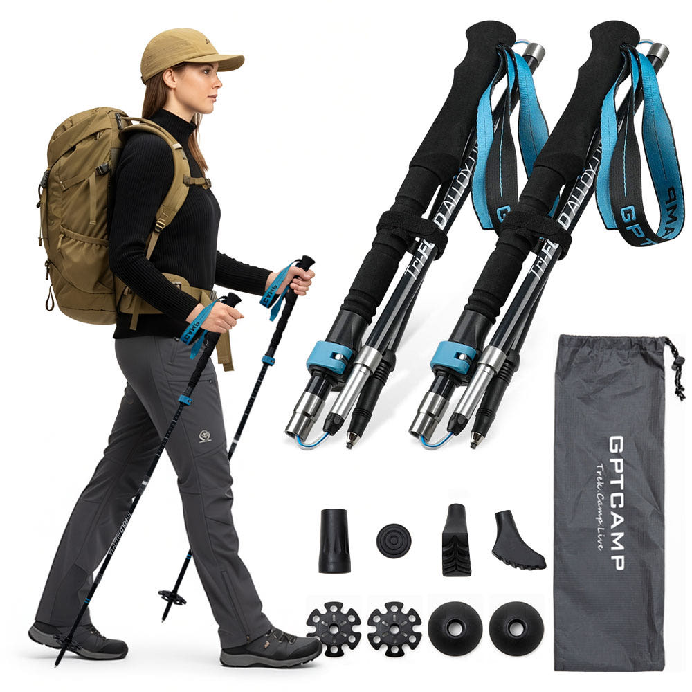 GPTcamp HDC3 카본 초경량 접이식 등산 스틱 트레킹 폴, 1세트, 블랙, 현재가 59,000원