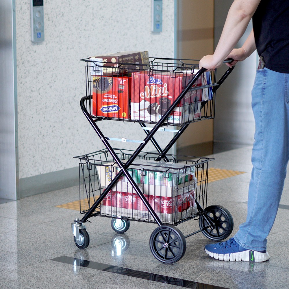 쇼핑카트 2단 접이식 폴딩 분리수거카트 캐리어 마트카트 재활용카트 쓰레기카트 분리수거카트, 1개, 블랙 79,900원