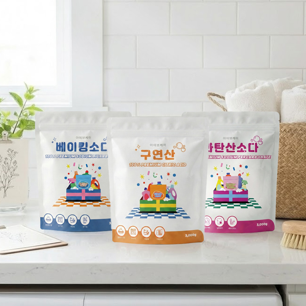 [세트특가]아이브케이 분말형 과탄산소다 리필형(3kg)+구연산 리필형(3kg)+베이킹소다 리필형(3kg), 1세트, 9kg 24,500원