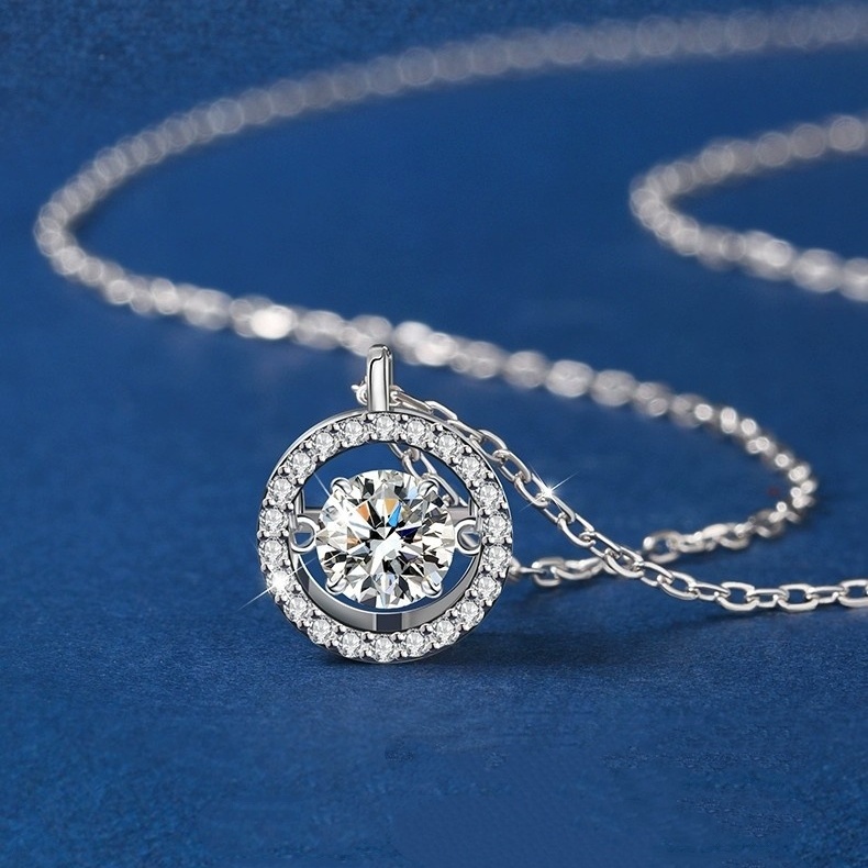 섬세하게 흔들리는 센터 스톤, 우아한 서클 디자인의 모이사나이트 목걸이 1캐럿 S925 실버 14K/18K 골드 도금 GRA 인증 136,800원