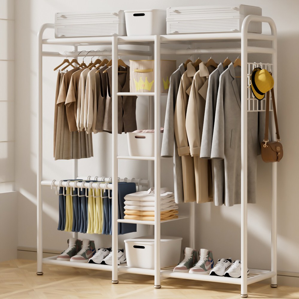 Kleeno 2단 철제 스탠드  드레스룸 시스템 행거 높이165CM 조립식 고정식 행거 원룸 수납행거 옷장행거 선반 행거 29,900원