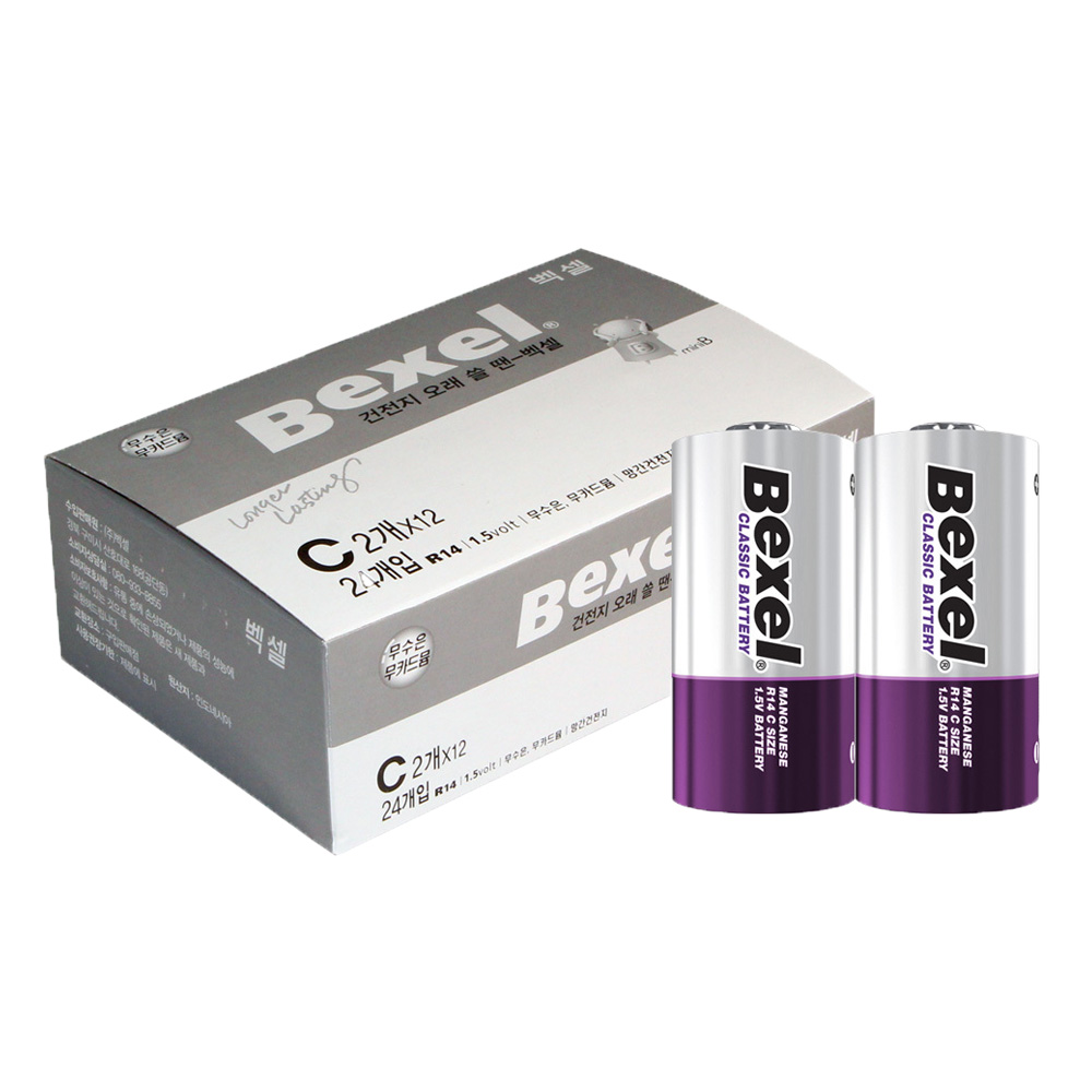 벡셀 망간 C형 건전지 (R14), 1개, 24개입, 현재가 14,350원