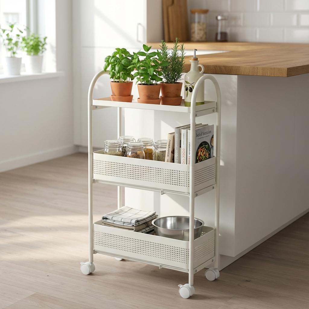 르엘 슬림 이동식 선반 틈새 트롤리, 3단, 아이보리 40,900원