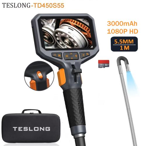 산업용 카메라 내시경 배관 하수구 누수탐지 자동차 수리 TESLONG TD450S 5.5mm 관절형 보어스코프 5 인치 IPS 양방향 360 ° 조향 1m 스테인리스 스틸 튜브 169,000원