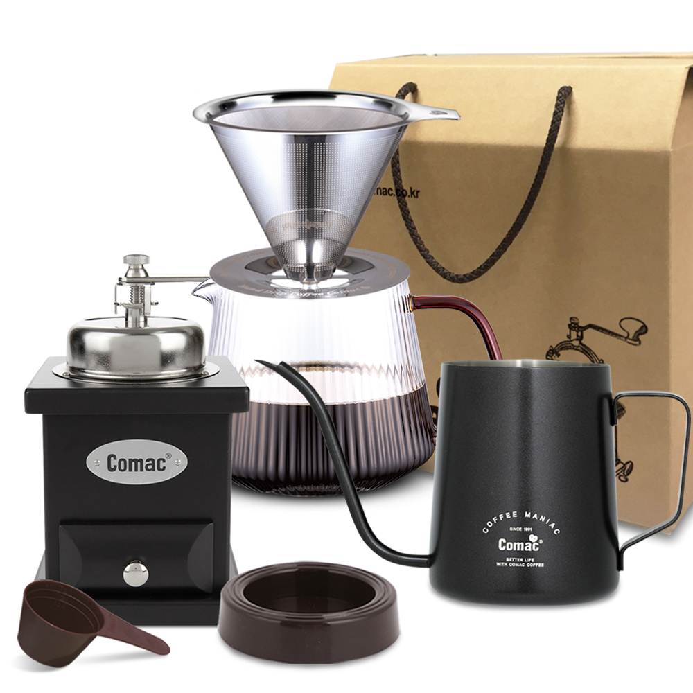 코맥 스텐필터 + 플리츠 커피서버 + 커피 드립피쳐 차콜그레이 KPK1 + 세라믹날 커피밀 흑색 중 MC6 + 커피 계량스푼 J1 + 드리퍼 받침대 J2 선물세트 SF2 WG1 KPK1 63,790원