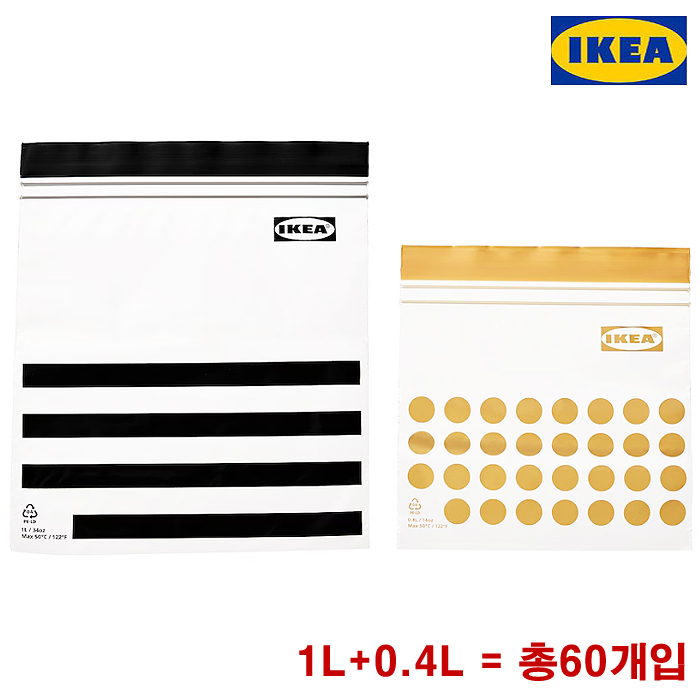 (주)에이스샵 지퍼백 0.4리터(30개) + 1리터(30개) 총 60매, 혼합, 1개, 60개 11,800원