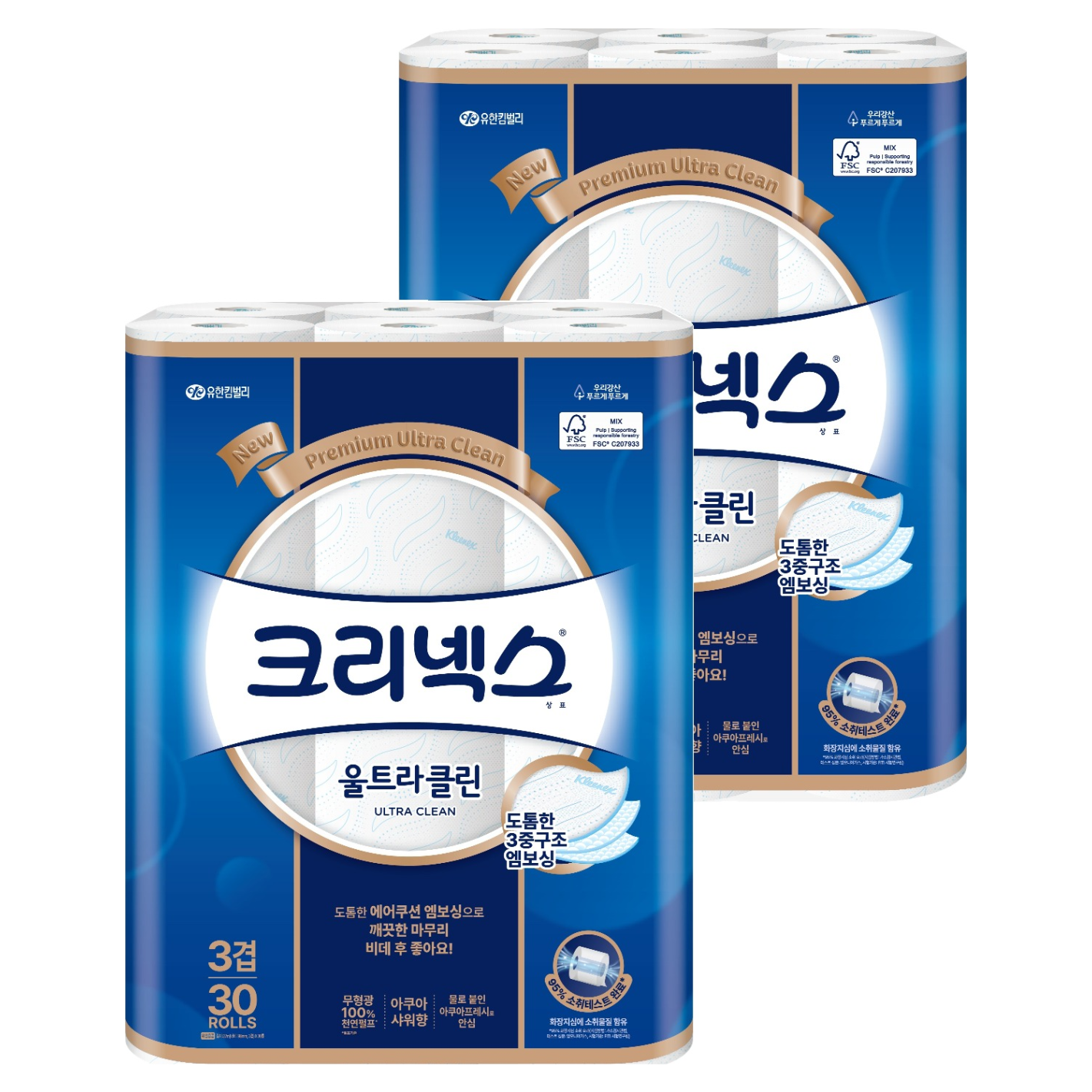 크리넥스 울트라클린 천연펄프 3겹 고급롤화장지 35,500원