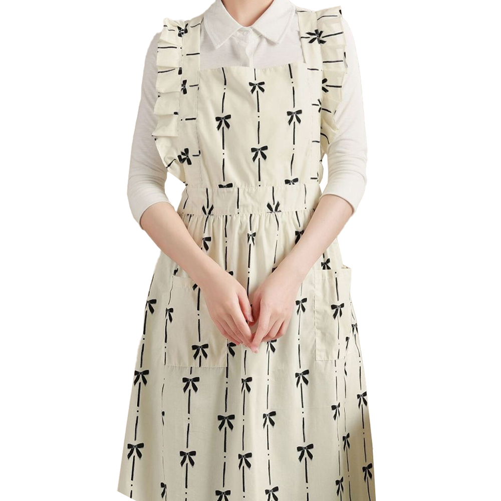 페이퍼먼츠 리본레인 프릴 코튼 앞치마 00192, 화이트, 1개 12,900원