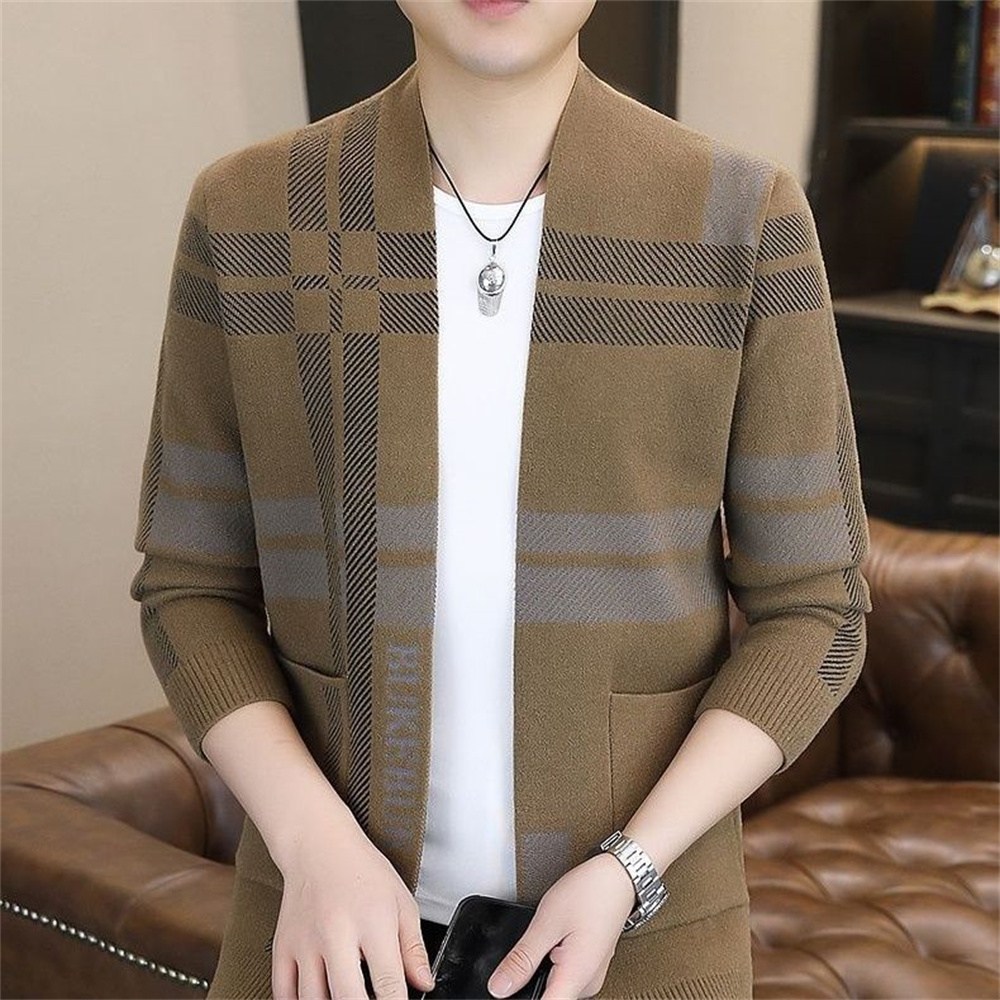 TKX 남성용 봄 가을 편안한 니트 가디건 체크 패턴 캐주얼 스타일 고급스러운 일상 출근룩 K35 23,730원