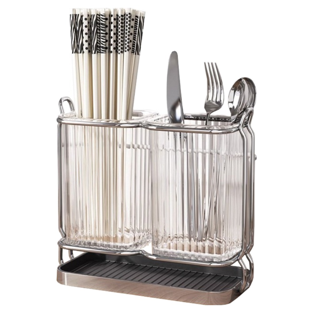 hillo 이지 2구 사각 심플 투명 물빠짐 수저함, 1개, 투명 + 실버 8,500원