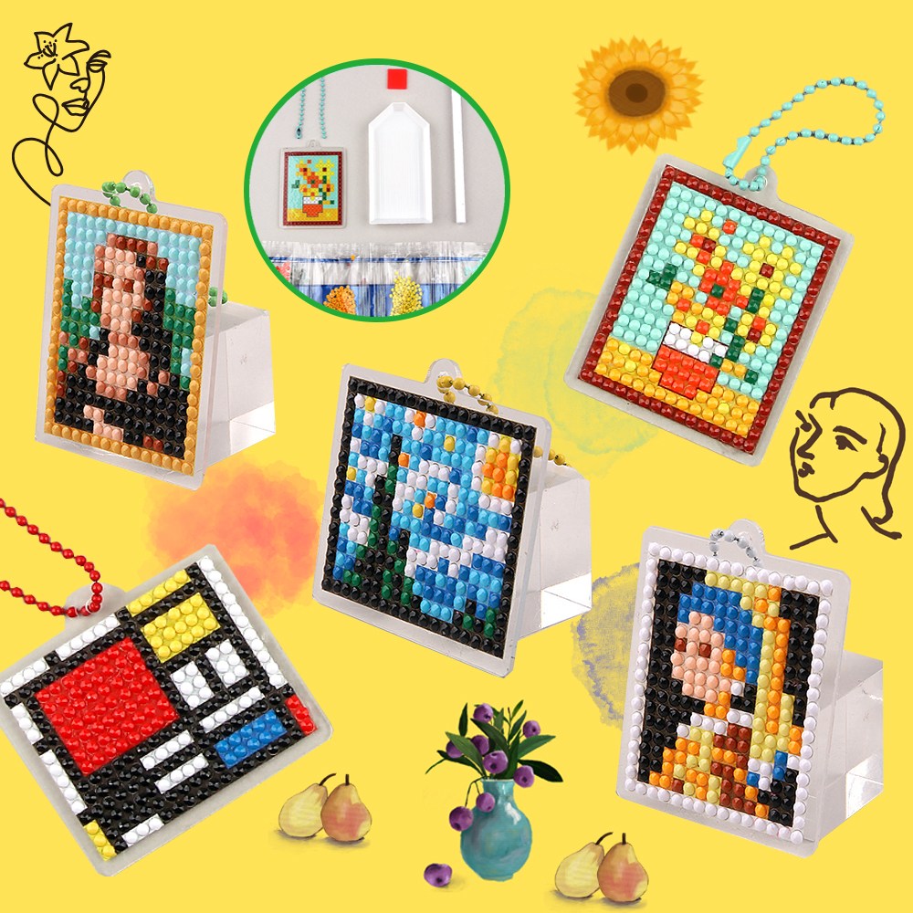 보석십자수 명화 그림 모자이크 픽셀 디자인 아크릴 키링 열쇠고리 만들기 꾸미기 세트 DIY, 모나리자, 1개 2,800원