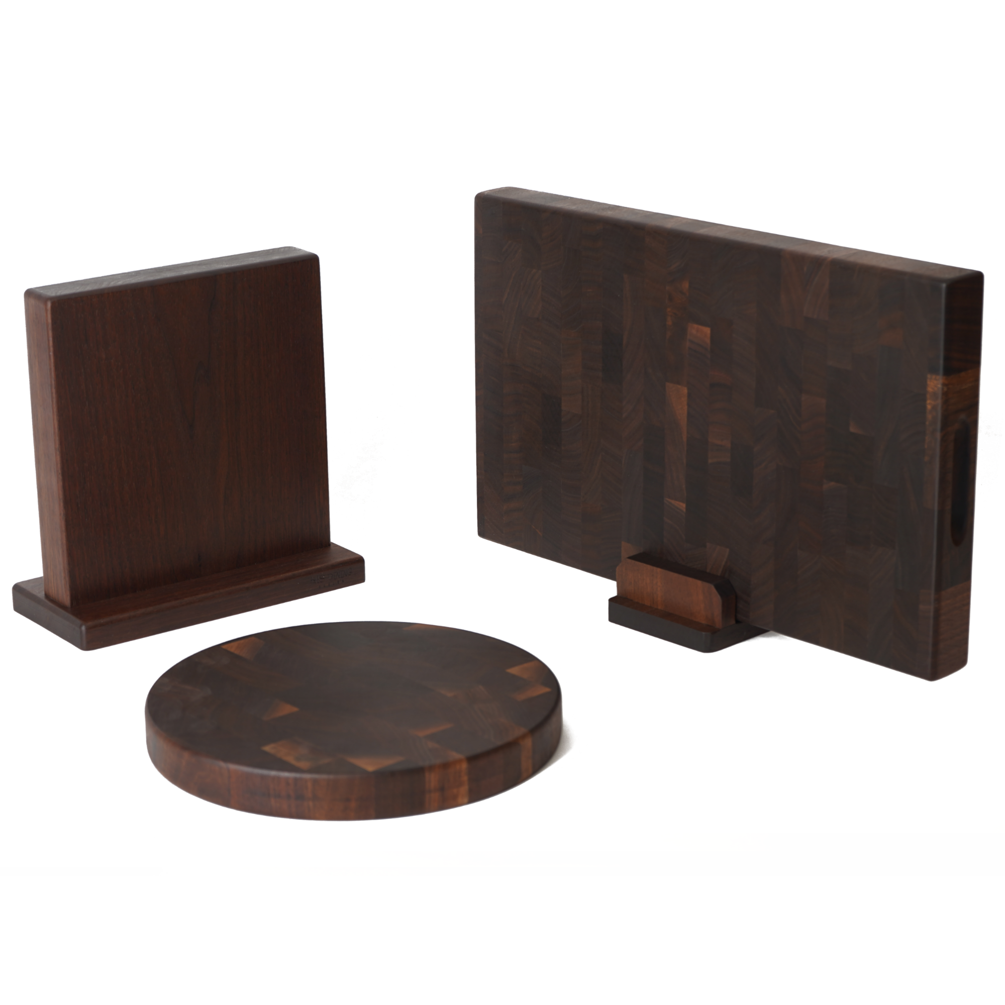 히즈다이닝 북미산 월넛나무 도마 자석칼블럭 선물 세트, 엔드그레인(대)+엔드그레인(슬림원형)+칼블럭+도마거치대, 1세트 299,000원