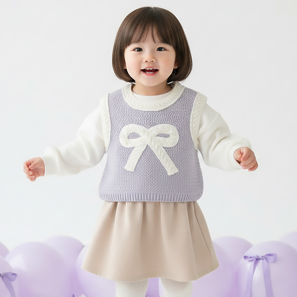몽실이 빅리본 니트 베스트 여아 어린이 가을 봄 레이어드 조끼 외출복 27,900원