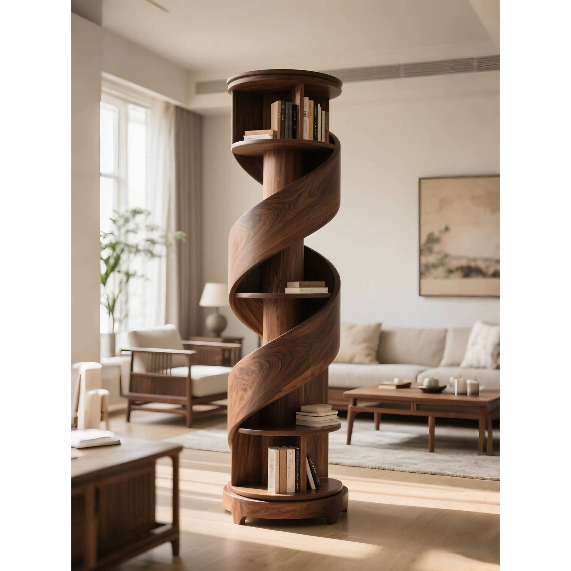 인테리형 원목 회전책정 나선형 책장 회전 책꽂이  원목책장 1,305,700원