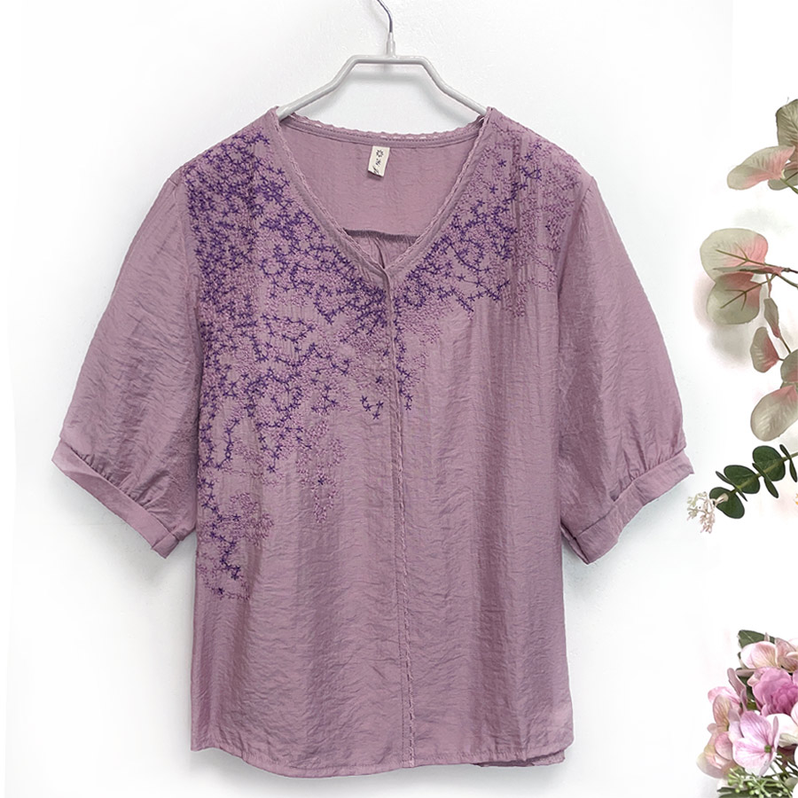 국민할매 할머니옷 엄마옷 린넨느낌 잔꽃자수 V넥 레이스 블라우스[SH-2529] 요양원옷 15,900원