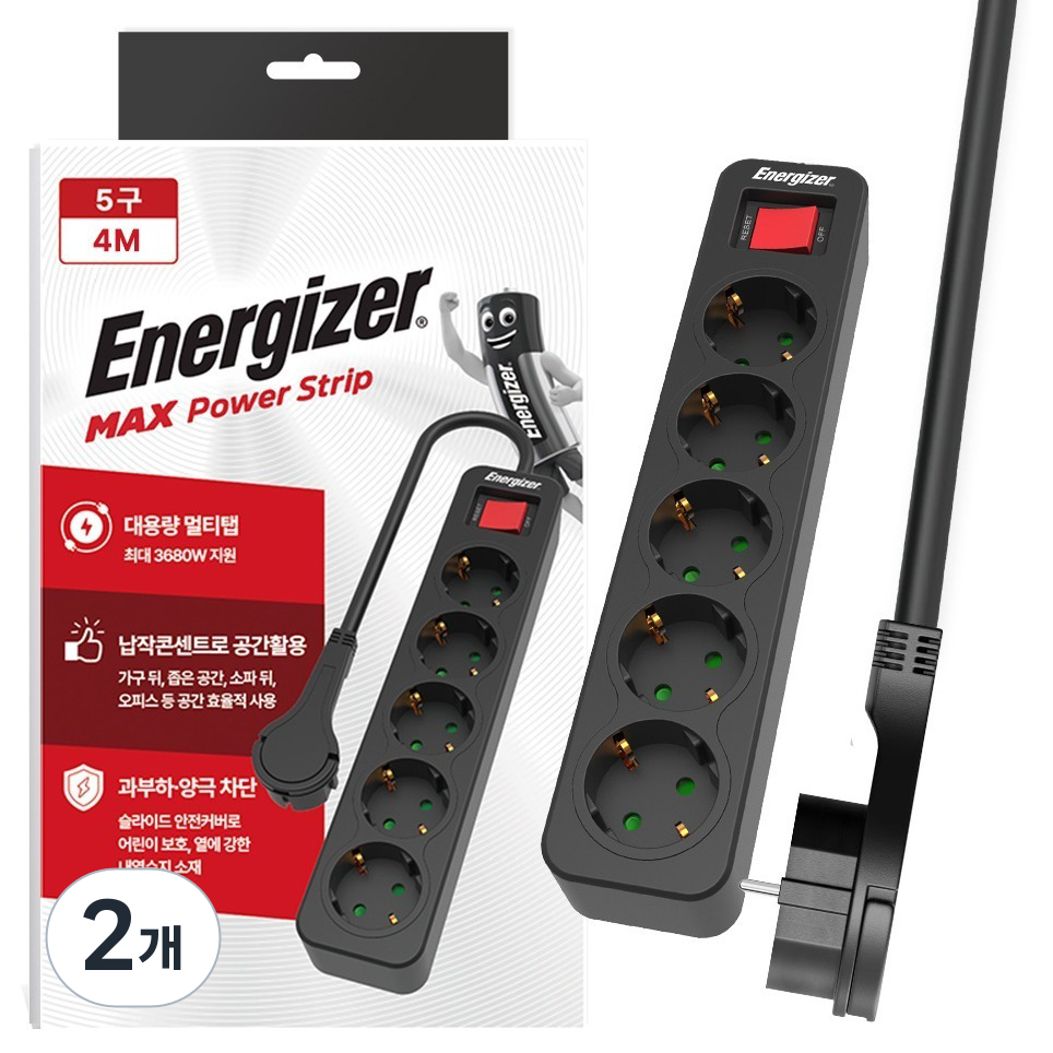 에너자이저 과부하차단 고용량 3680W 납작 멀티탭 5구 49,000원