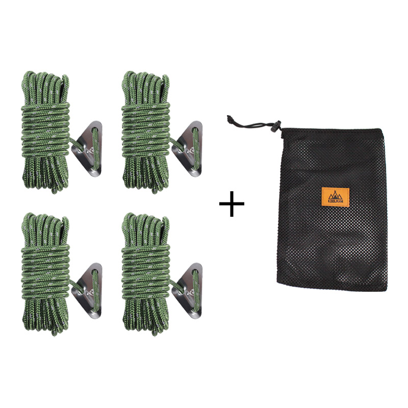 KOOLMAN(쿨맨) 다용도 캠핑 반사 스트링 5mm 5M (스토퍼포함) 4개 + 파우치포함, 반사 스트링(5mmx5M)-올리브그린 4개+파우치 C 9,800원