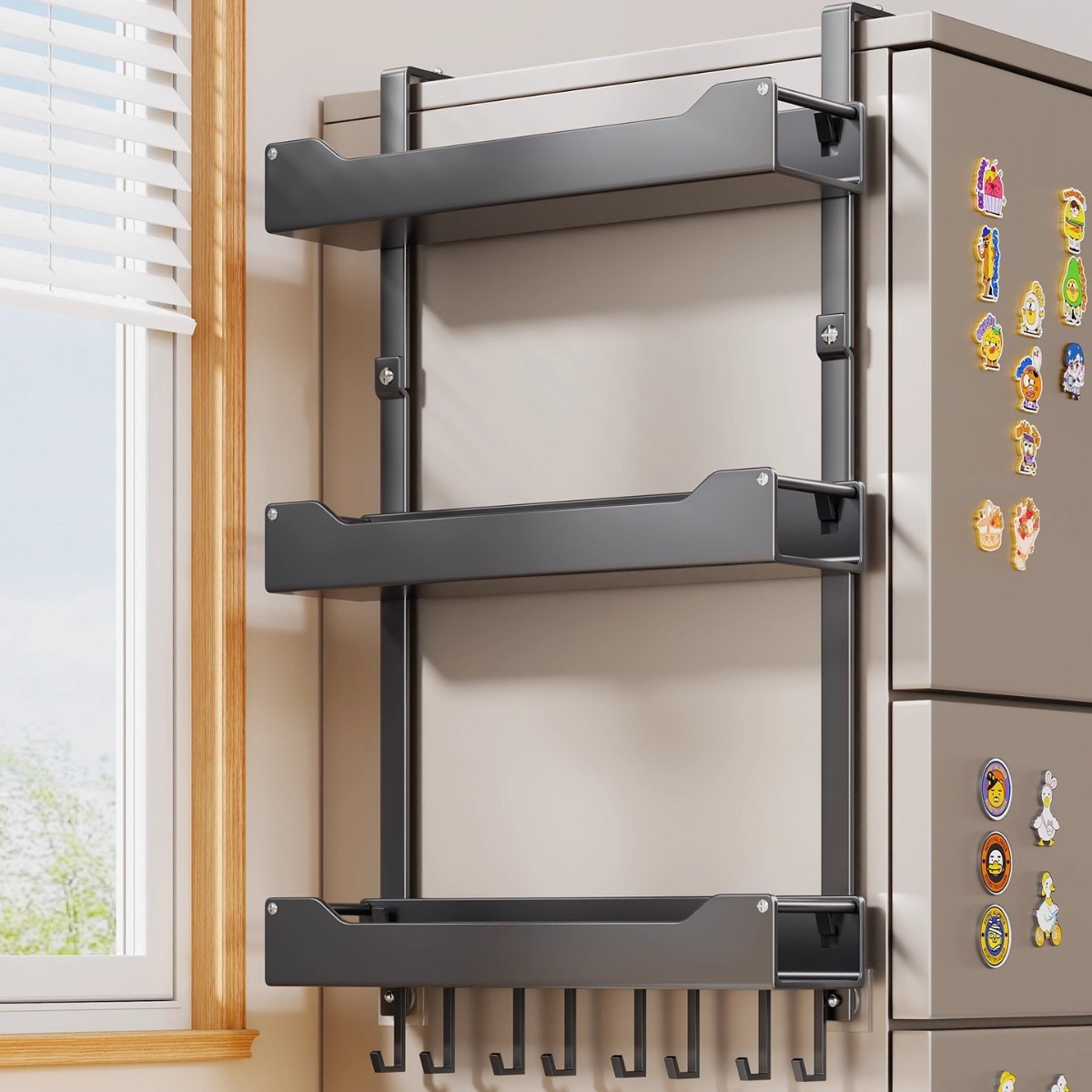 냉장고측면수납 세탁용품정리 무타공 사이드 3단 선반 1개, 1개, 챠콜 25,290원