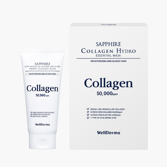 웰더마 사파이어 저분자 마린콜라겐 퍼펙트 클렌징폼 150g + 콜라겐 하이드로 에센셜 마스크팩(1box / 10개입 27,930원