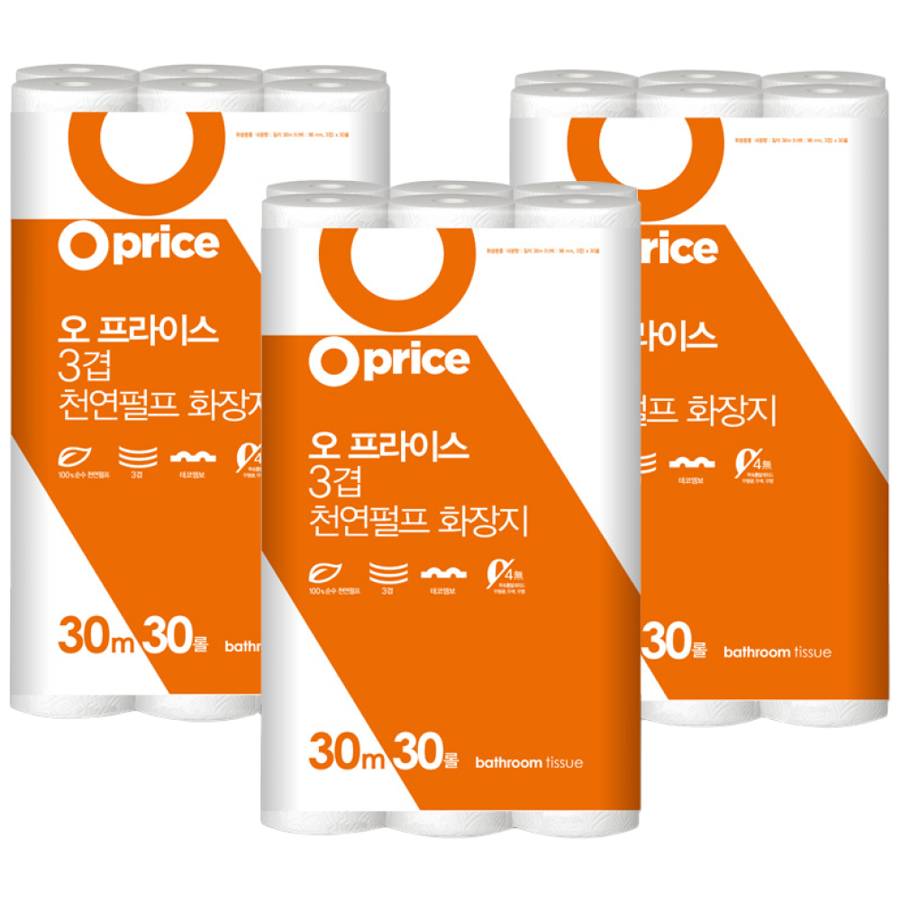 오프라이스 3겹 천연펄프 화장지 30m, 3개, 30롤, 30m 35,900원