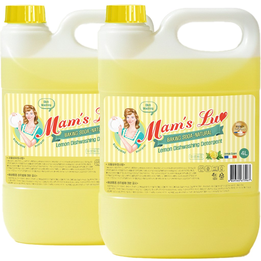 맘스럽 레몬 주방세제 베이킹소다 특대용량 레몬향 과일 채소용 중성 세제, 2개, 4L 7,400원