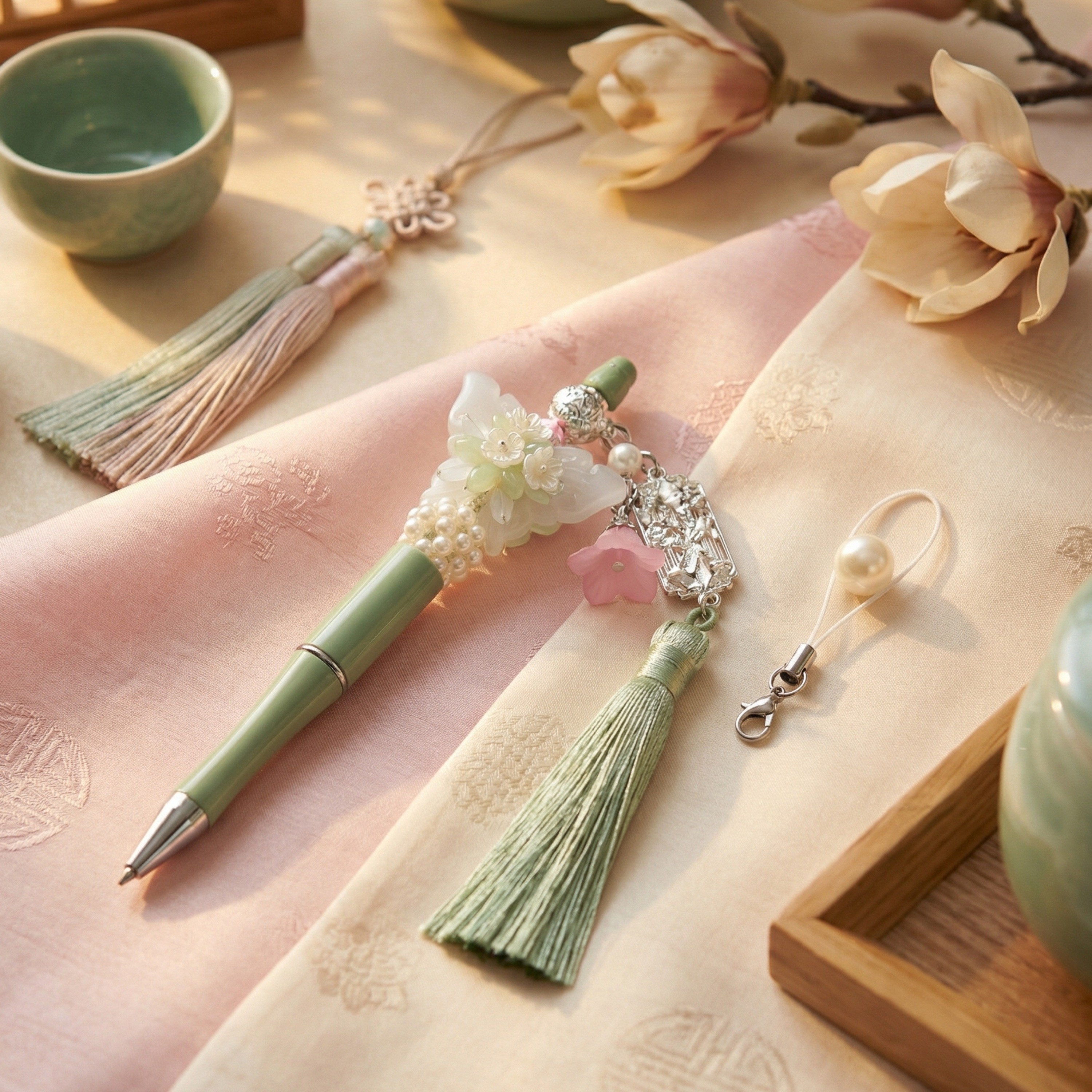 비바블룸_한국 전통공예 나비 꽃 노리개 볼펜 [행운기원 액막이 자손번창 기원 외국인선물 한국기념품 한국적인기념품], 1개, 옥색 나비 노리개 15,900원