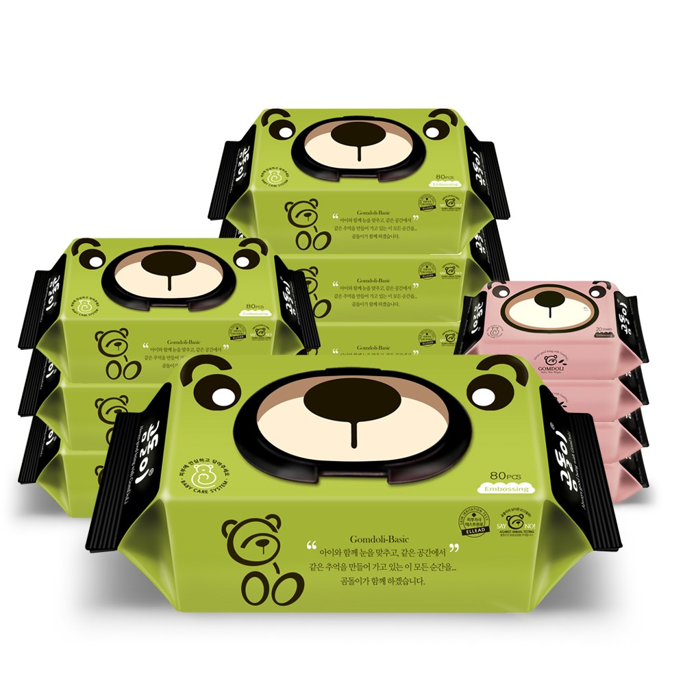 곰돌이 안전한 아기물티슈 베이직 캡형80매x8팩+베리베리휴대20매x4팩 17,500원