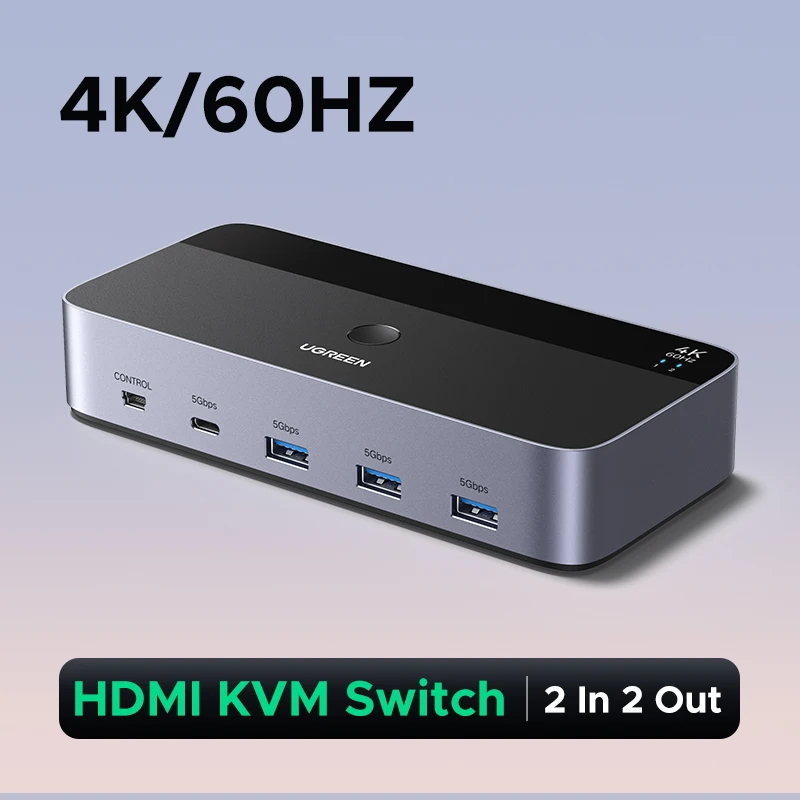 UGREEN 4K 60Hz HDMI KVM 스위치 2대 PC용 in out USB 3.0 공유 모니터 키보드 마우스 3D 지원 노트북 데스 104,600원