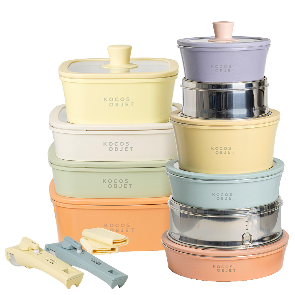 코코스오브제 파스텔 원형 사각 쿡웨어 풀세트, 파스텔, 1세트, 사각+원형+가방 279,000원
