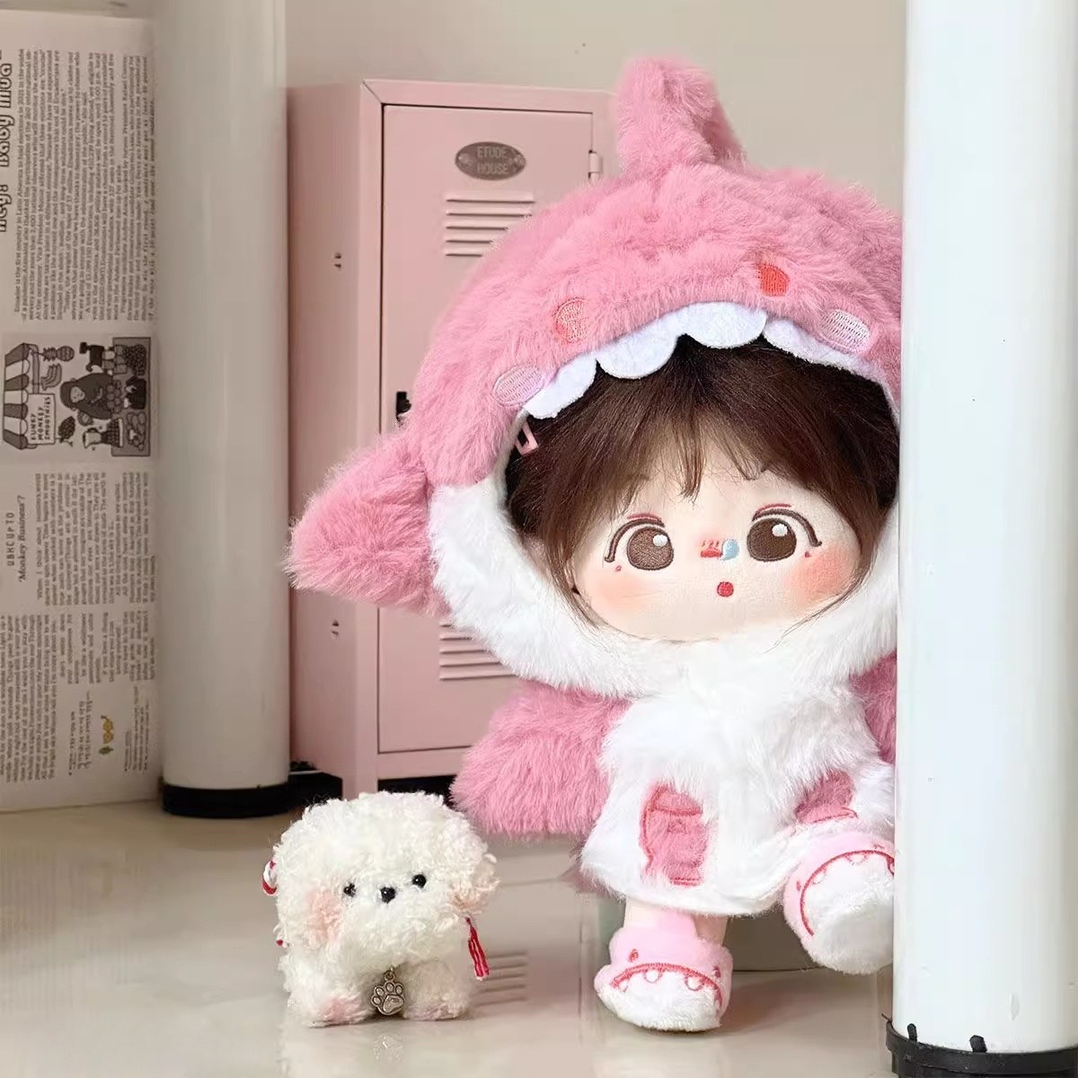 비비드칙 귀여운 상어 솜인형옷 2종 세트, 핑크(신발 포함), 1세트, 20cm 14,800원