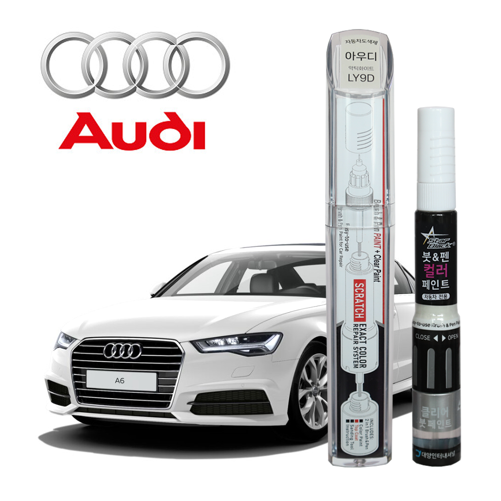 아우디 붓펜 페인트 자동차 도색용 LY9D 악틱화이트, 1세트, 화이트,투명 21,700원