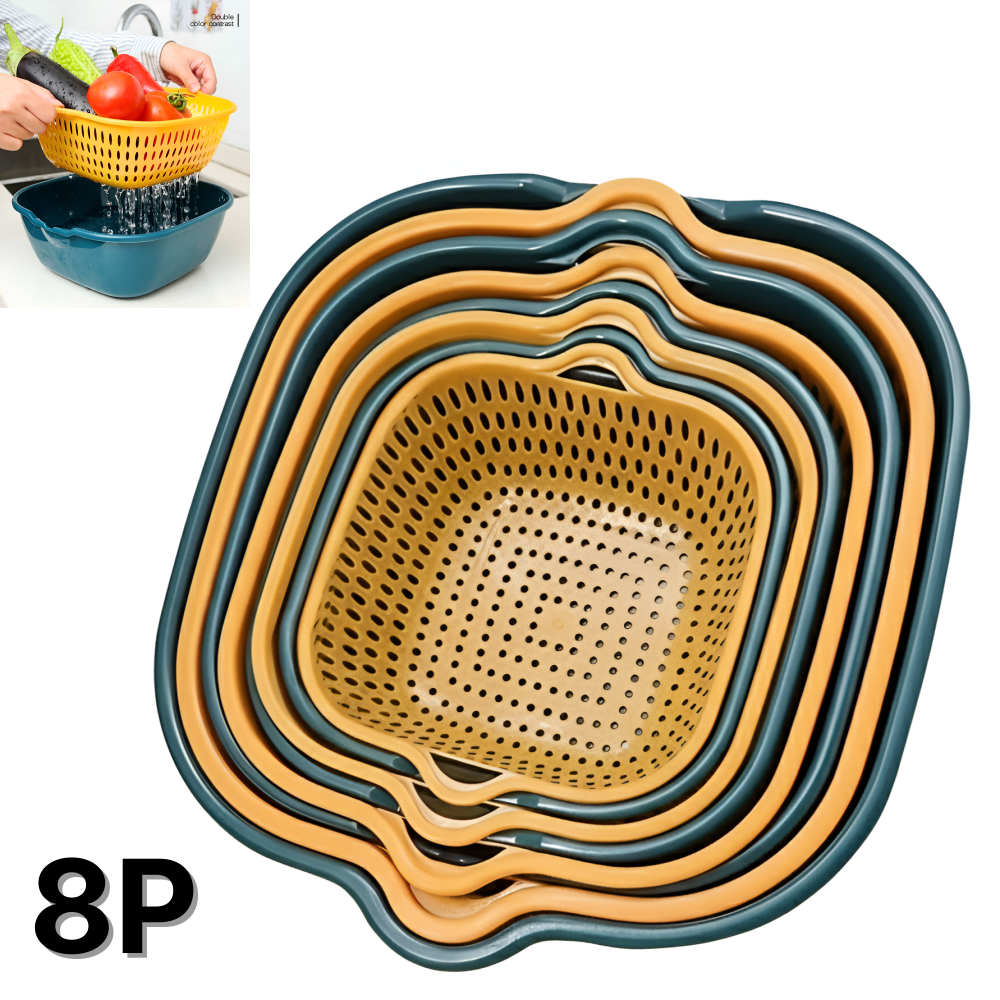 리딜 세척바구니 8P 채반 다용도 물빠짐 과일 채소 설거지 주방용품, 1세트, 옐로우&블루 13,000원