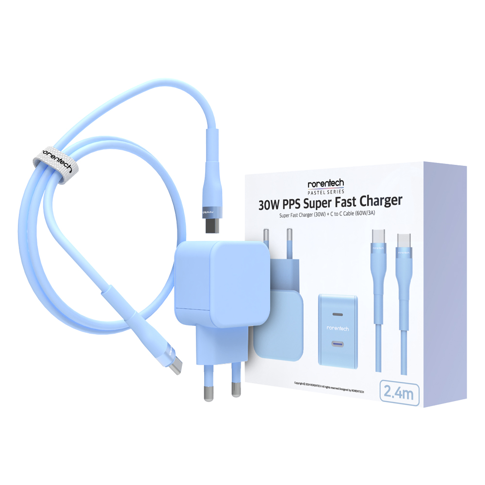 로랜텍 파스텔 PPS PD 초고속 충전기 30W + C타입 to C타입 케이블 2.4m 세트, 블루, 1세트 13,900원
