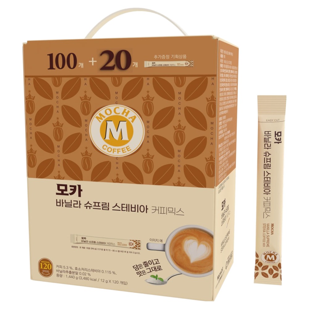 모카씨엔티 바닐라 슈프림 스테비아 커피믹스, 12g, 1개, 120개입 27,970원