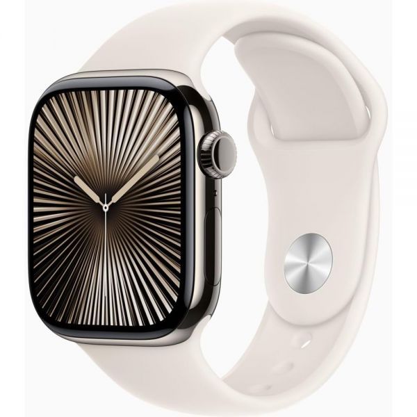 Apple Watch Series 10 [GPS + Cellular, 46mm] - 스타라이트 스포츠 밴드가 있는 내추럴 티타늄 케이스, M/L (리뉴얼) 740,500원