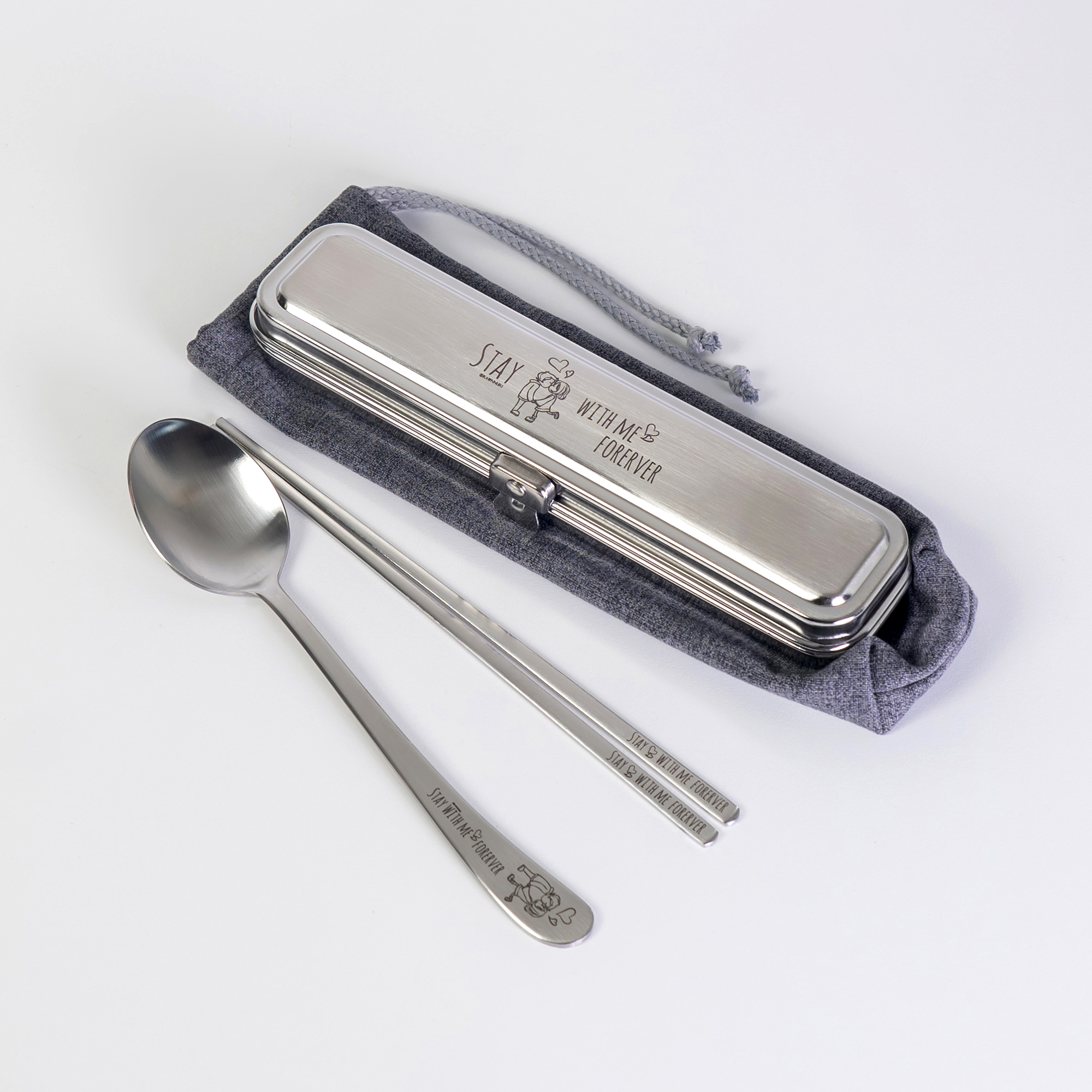 라온누리 내곁에 휴대용 스텐 수저통 세트 대, 그레이, 1세트, 수저통 + 스푼 + 젓가락 + 수저집 24,800원