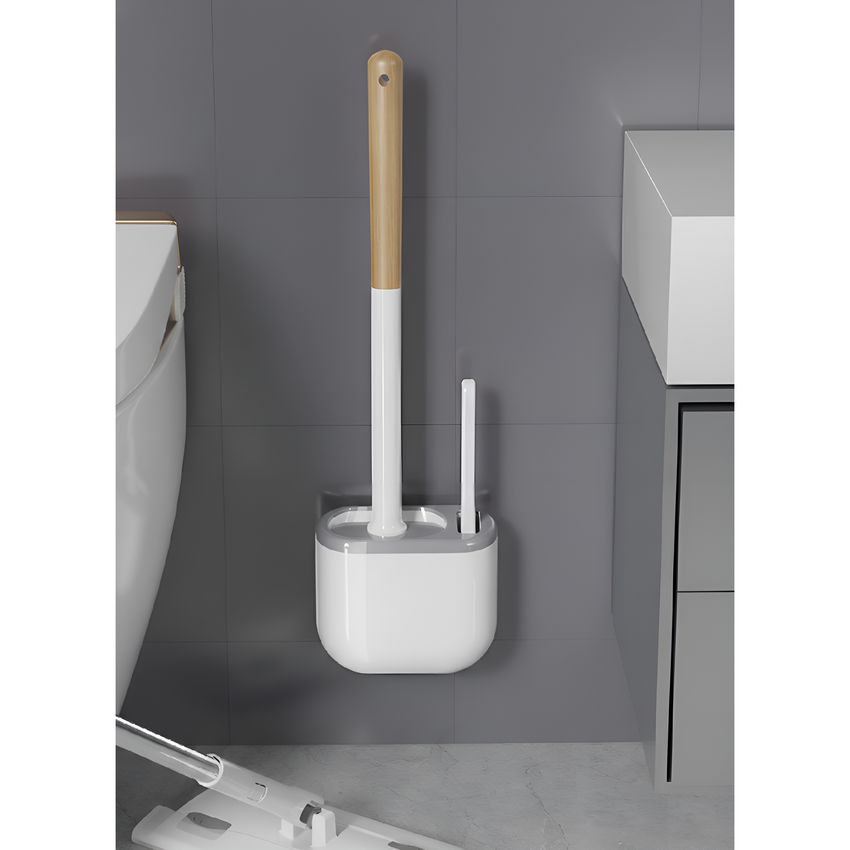 구오빌 벽걸이형 화장실 청소솔 간편한 변기솔 틈새 브러쉬 세트, 슬림형, 화이트 우드 14,600원