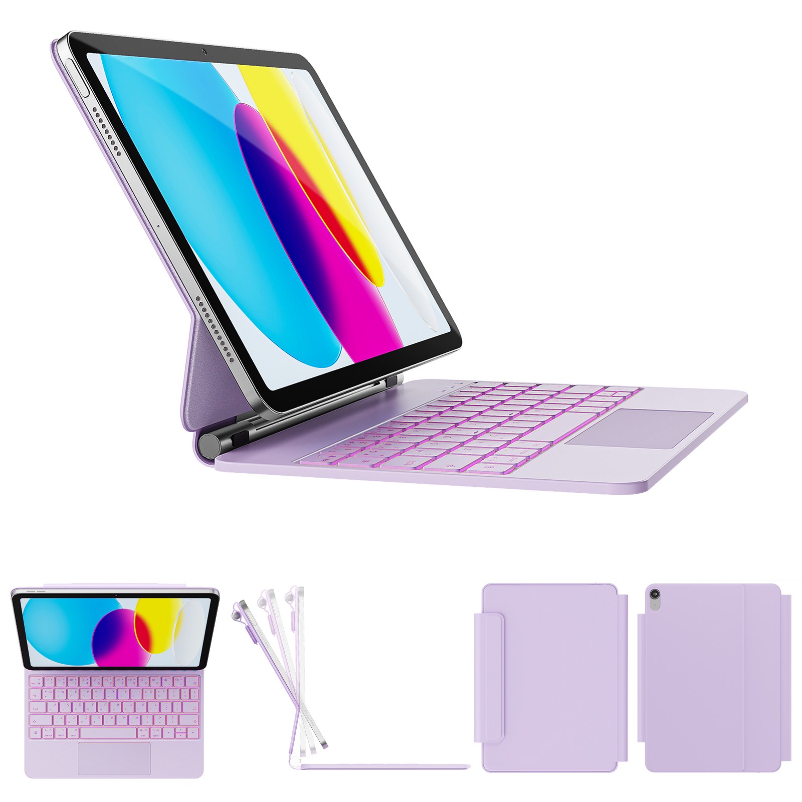 한국형 매직 키보드, 아이패드 10세대 / 아이패드 11세대 (A16)용, 11색 백라이트 키+트랙패드, 방오염 가죽, 퍼플, 1개 130,000원
