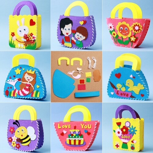 DIY 부직포 실꿰기 러브 봄 꽃 손잡이 가방 만들기 1,000원