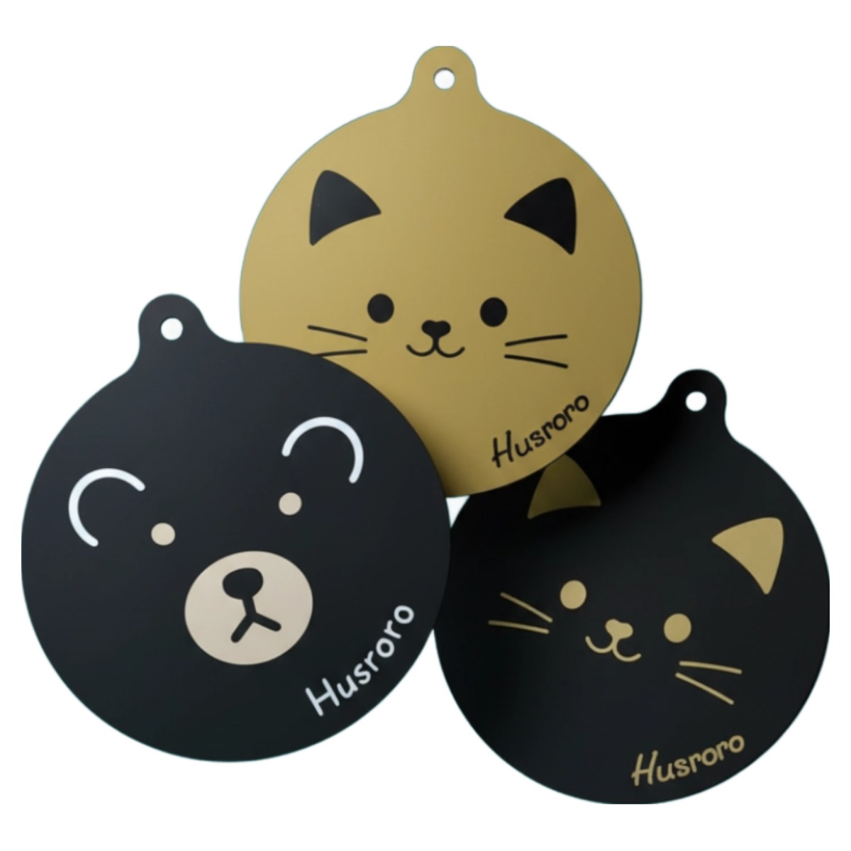 Husroro 캐릭터 실리콘 인덕션 보호매트 3P, 1세트, 고양이+곰 블랙2P&곰 옐로우1P 24,900원