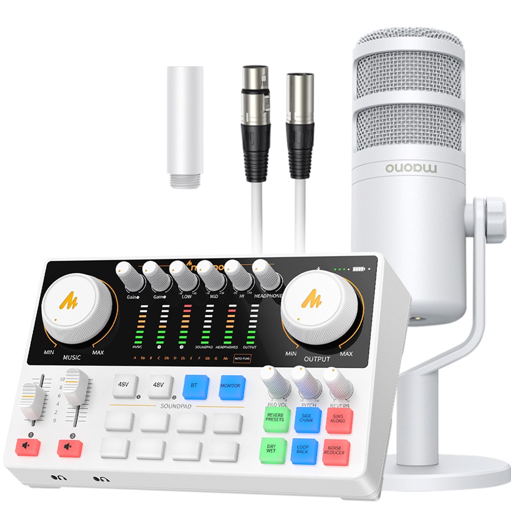 마오노 캐스터 AME2 Gen2 + PD100 스트리밍 오디오 믹서 휴대용 블루투스 인터페이스 XLR 다이나믹 마이크 스탠드 화이트 패키지 239,000원