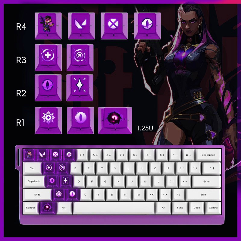 SMTONE 발로란트 키캡 투명 투광 키캡 wooting 계식 키보드용 PBT카캡 11키, ，, 레이나 REYNA 16,800원