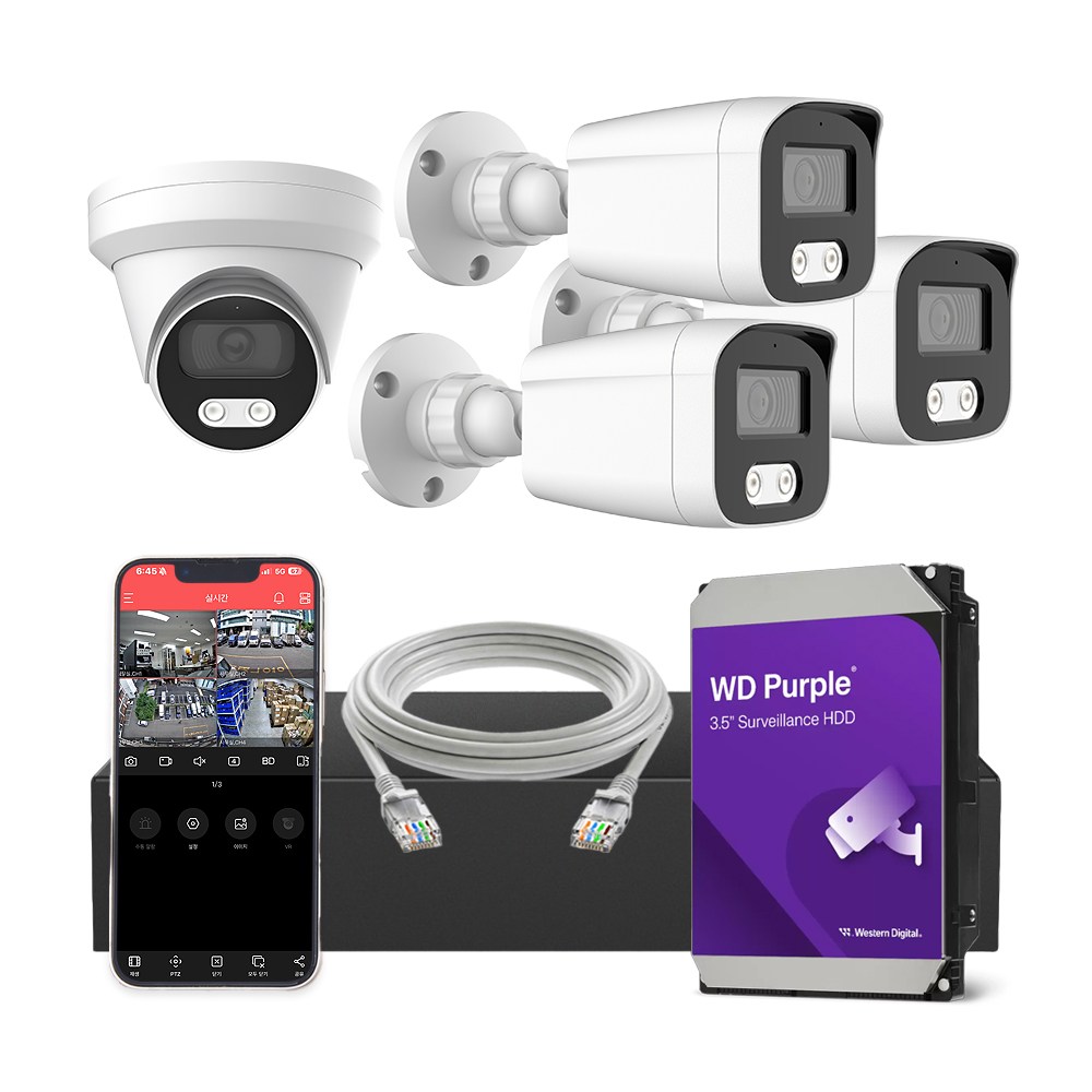 [하드 4TB 포함] HNTek 800만화소 IP CCTV 세트 (4채널 NVR + 실내/실외 PoE 카메라 + UTP케이블 20M) 673,000원