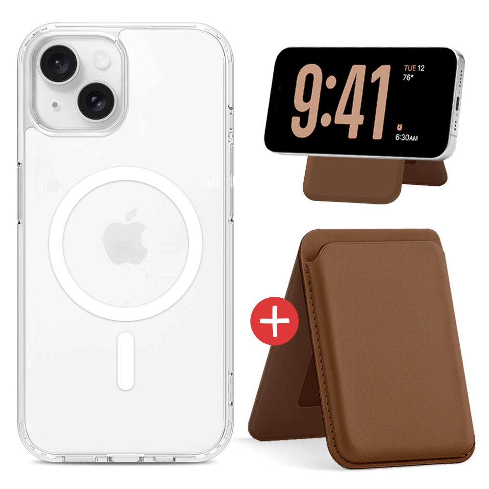 뷰씨 마그네틱 자력 UP 맥세이프 케이스 + 카드 3장 수납 가죽 홀더 지갑 거치대 세트 14,900원