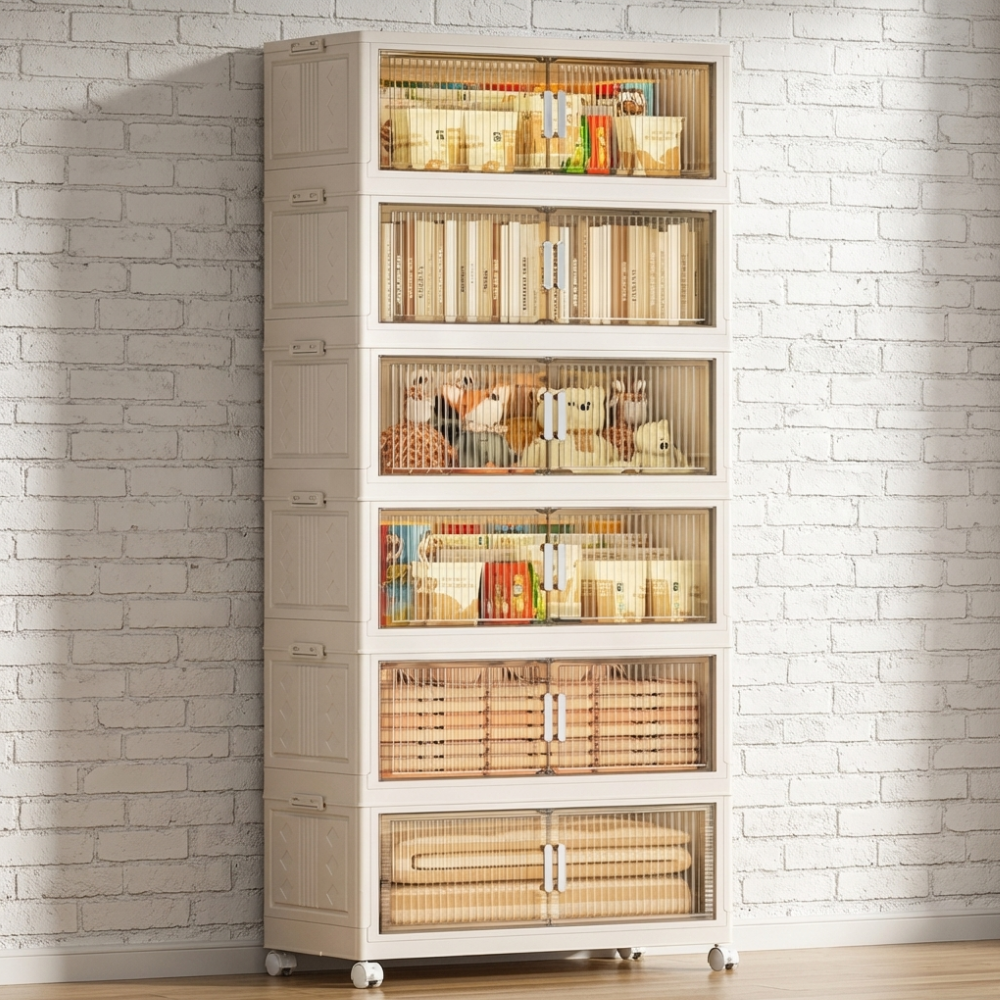 PSMK 대용량 접이식 폴딩리빙박스 폴딩수납장 접이식수납장, 아이보리+화이트 84,000원