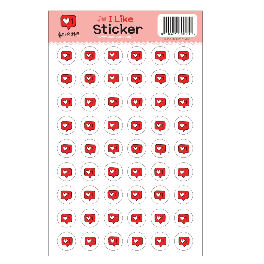 슈퍼쌤 아이라이크 칭찬원형스티커 좋아요하트, 5개, 6개입 7,400원