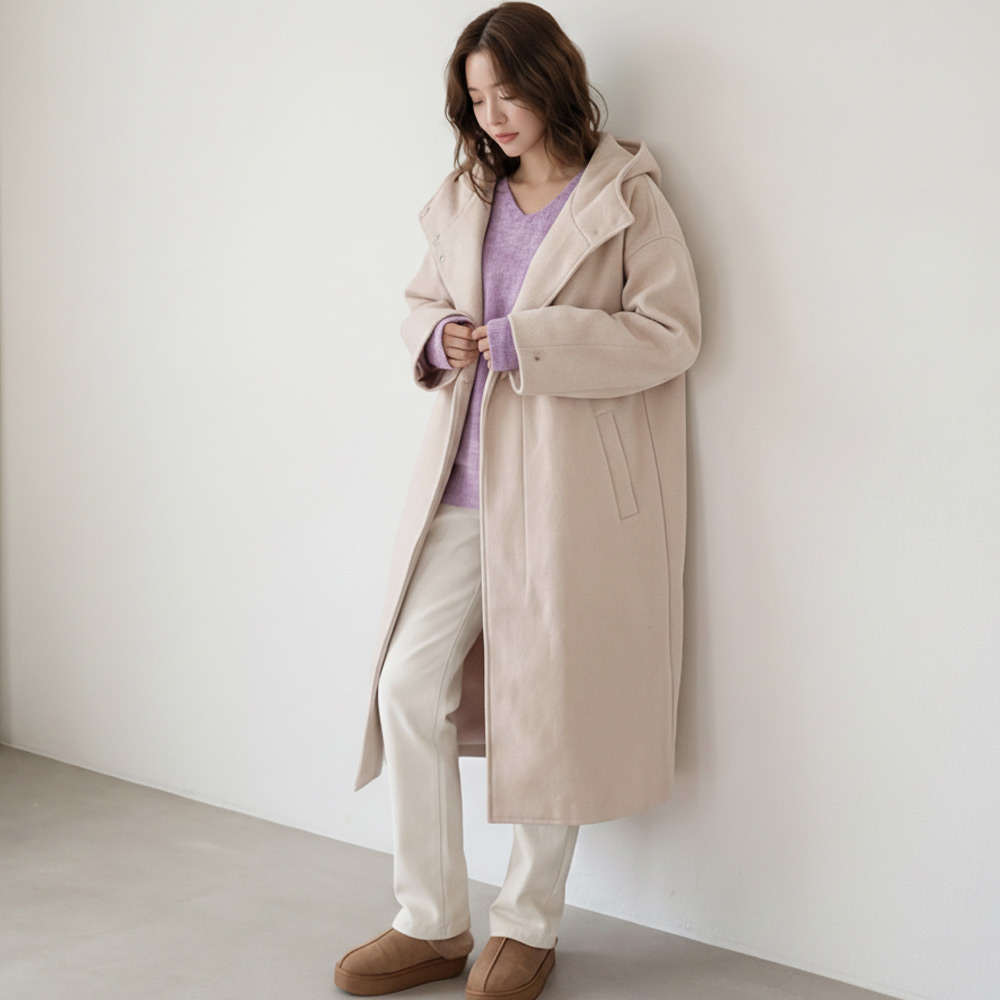 J161-2 치텐드 빅사이즈 여성 겨울용 오버핏 후드 롱코트 44-120 52,900원