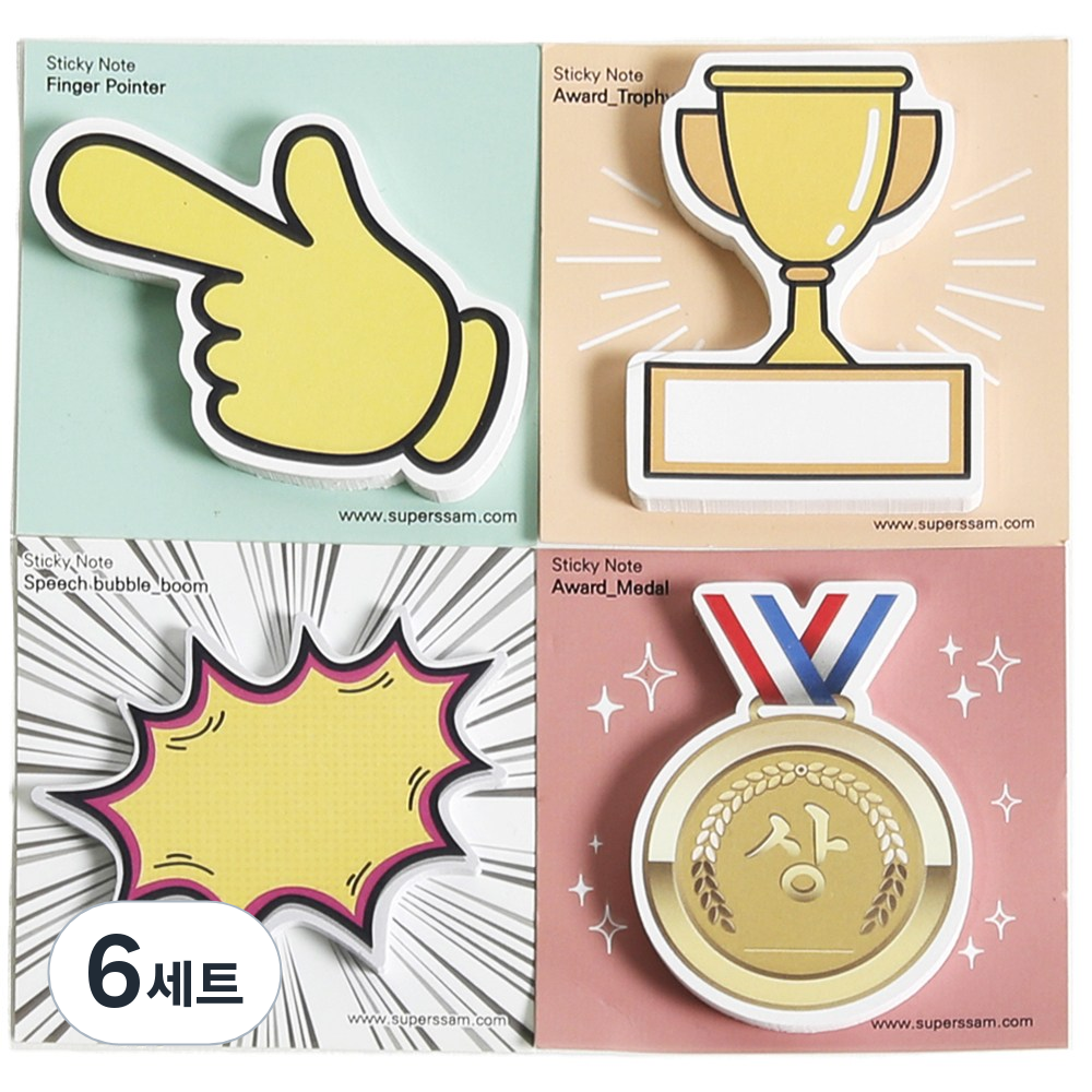 슈퍼쌤 활용만점 스티키노트 4종 세트, 손가락 + 트로피 + 말풍선 + 메달, 6세트 43,200원